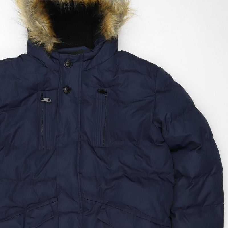 Soul Star Unisex Navy L Padded Faux Fur Hood Parka Jacket
