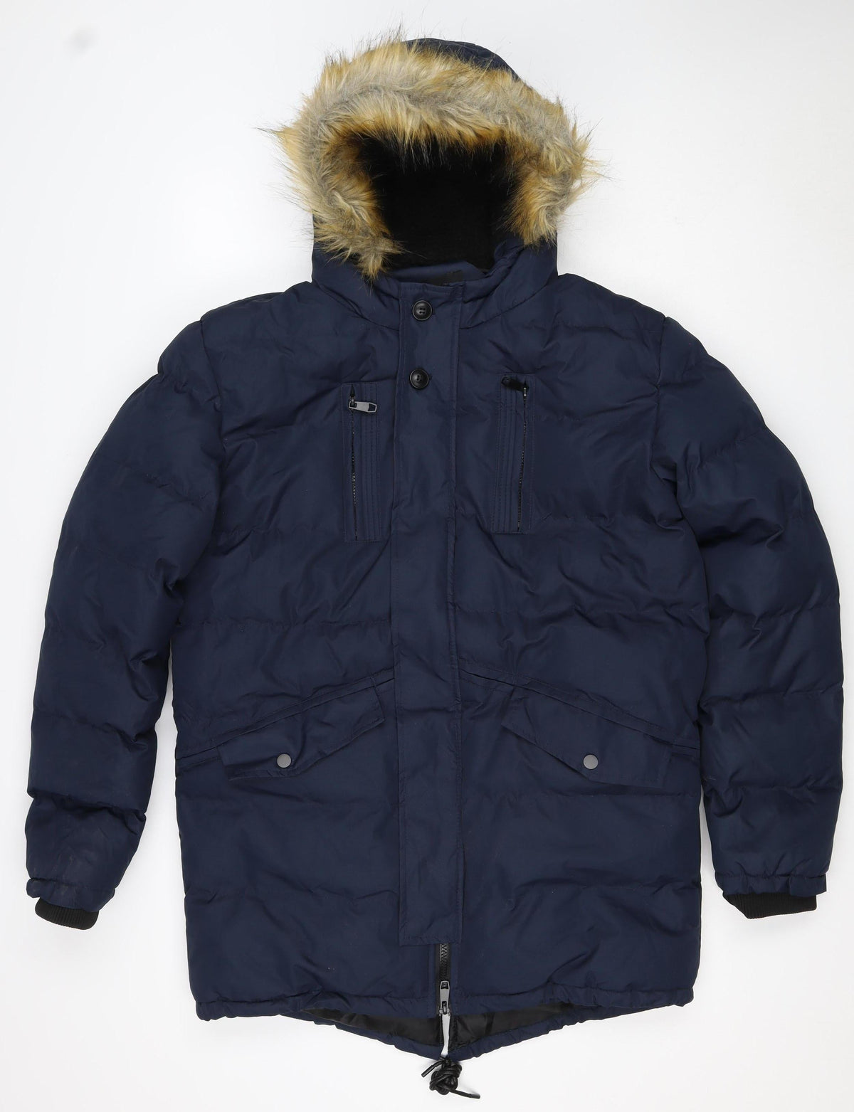 Soul Star Unisex Navy L Padded Faux Fur Hood Parka Jacket