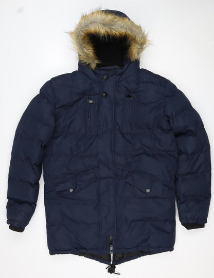 Soul Star Unisex Navy L Padded Faux Fur Hood Parka Jacket