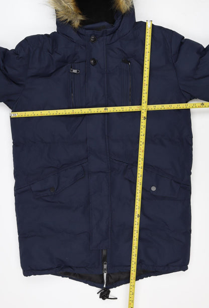 Soul Star Unisex Navy L Padded Faux Fur Hood Parka Jacket