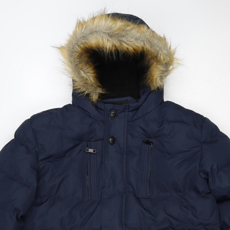 Soul Star Unisex Navy L Padded Faux Fur Hood Parka Jacket