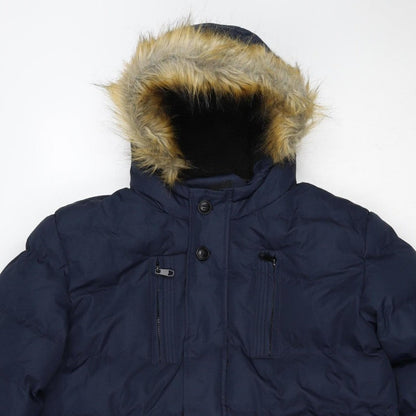 Soul Star Unisex Navy L Padded Faux Fur Hood Parka Jacket