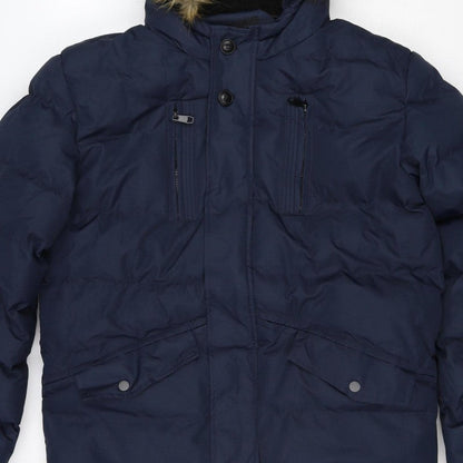 Soul Star Unisex Navy L Padded Faux Fur Hood Parka Jacket