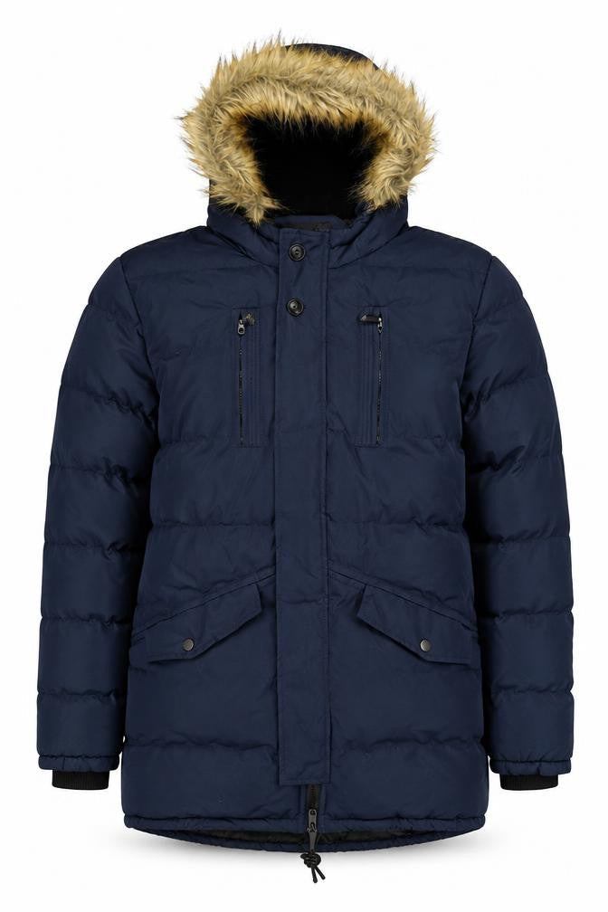Soul Star Unisex Navy L Padded Faux Fur Hood Parka Jacket