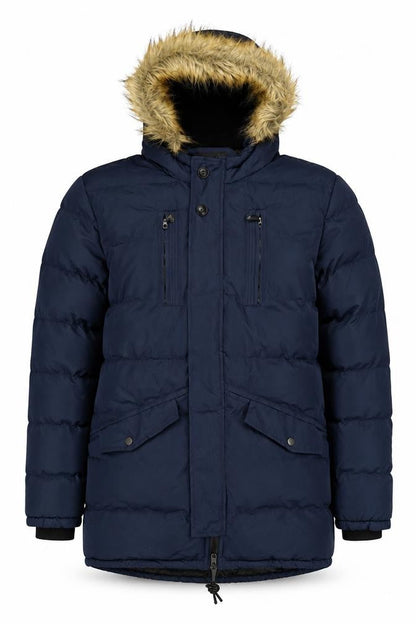 Soul Star Unisex Navy L Padded Faux Fur Hood Parka Jacket