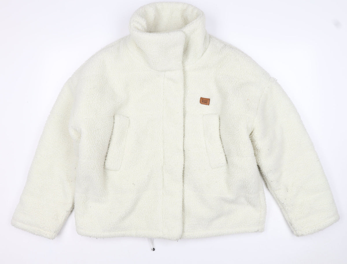 Billabong Women Ivory Size 8 Hooded Sherpa Fleece Jacket