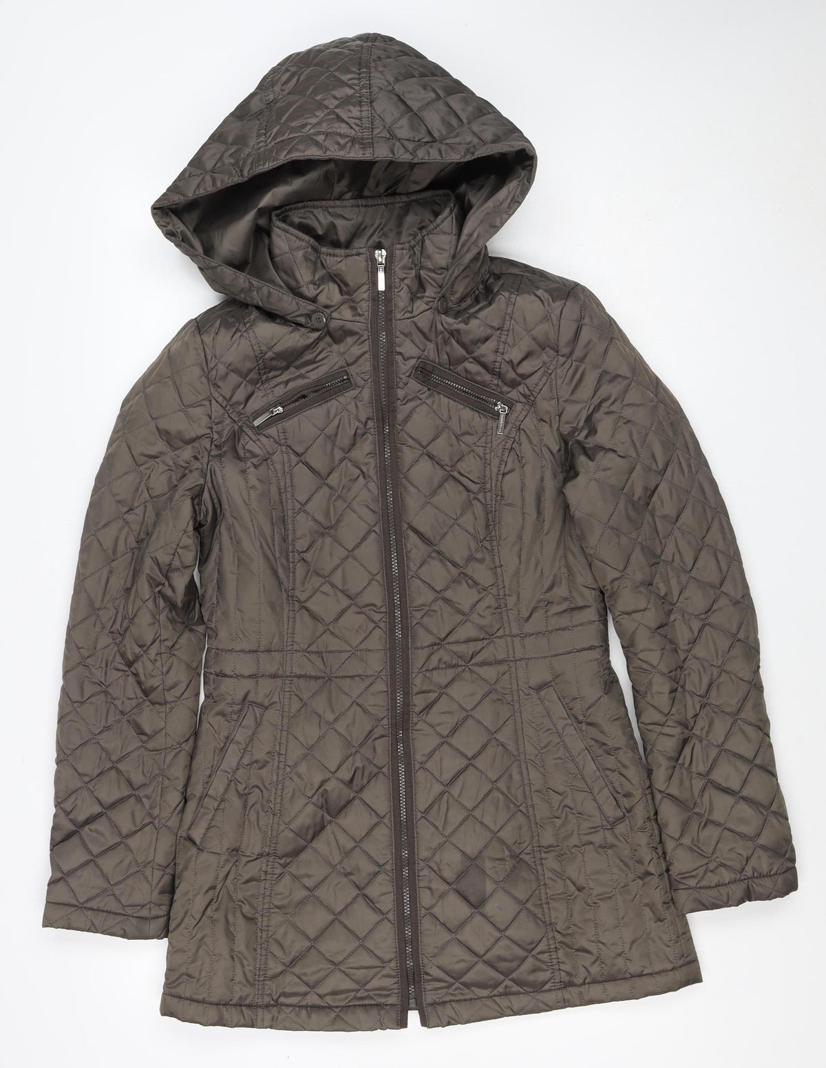 Laundry by Design Women’s Brown S Long Quilted Hooded Puffer Jacket