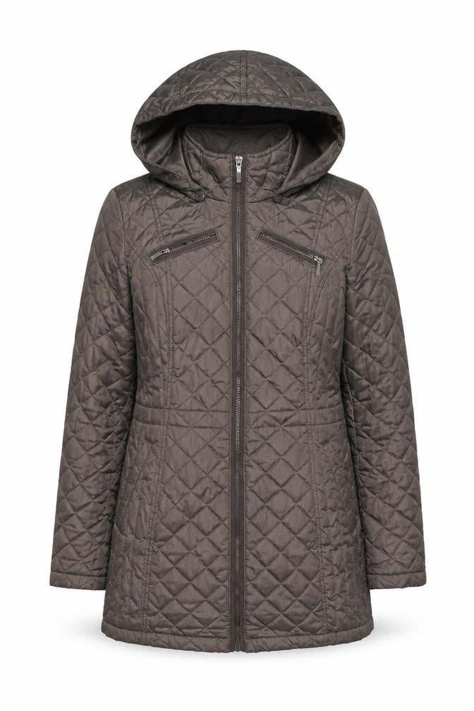 Laundry by Design Women’s Brown S Long Quilted Hooded Puffer Jacket