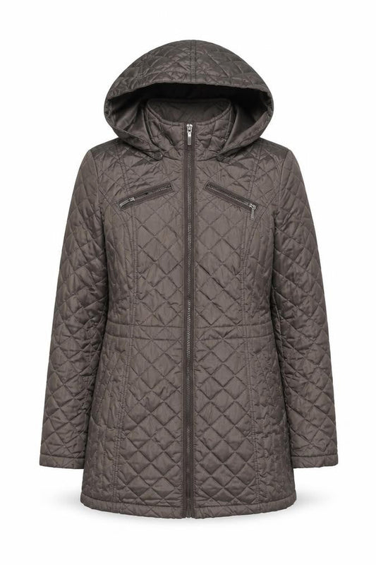 Laundry by Design Women’s Brown S Long Quilted Hooded Puffer Jacket