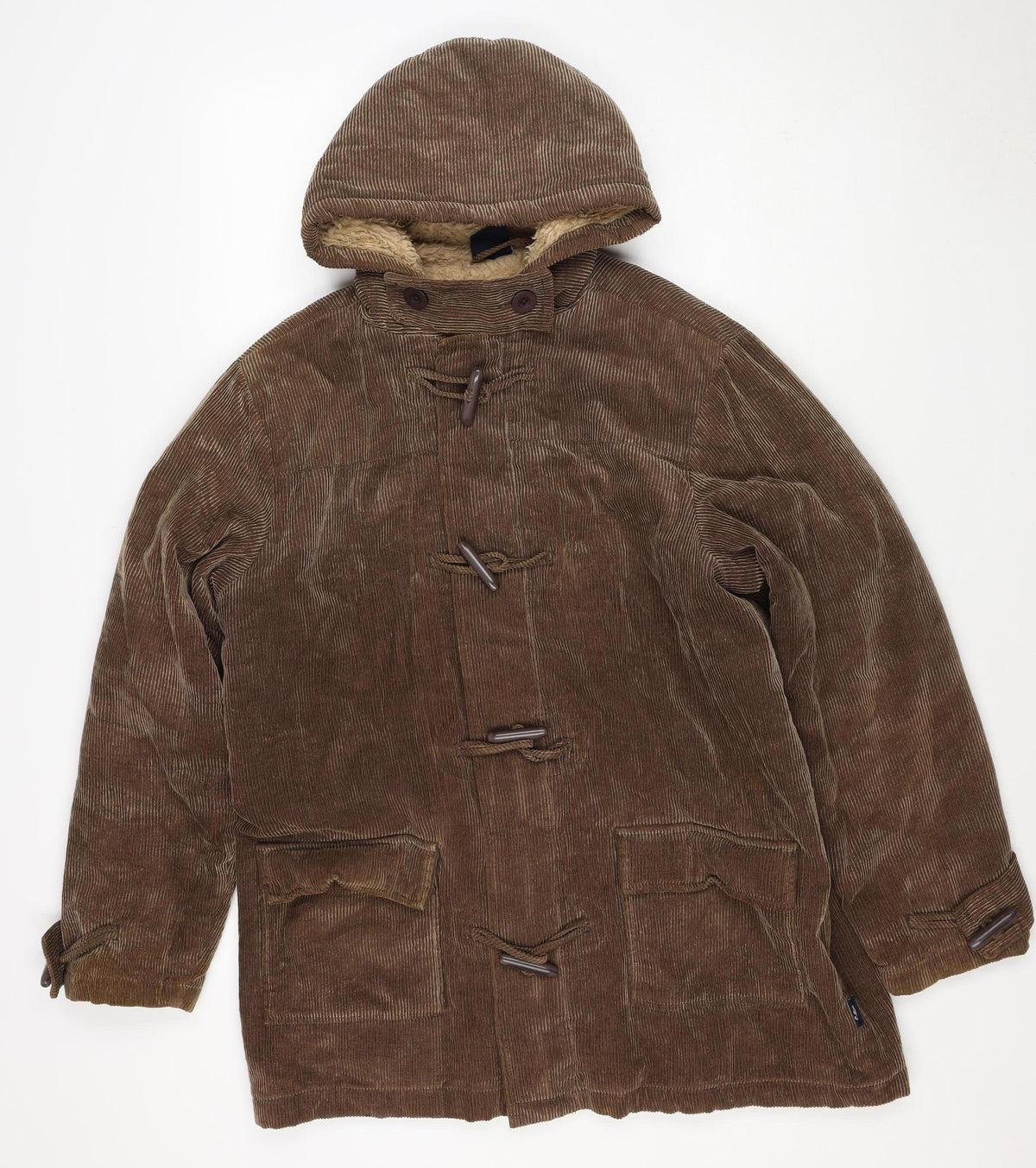 Cotton Traders Women’s Brown M Hooded Corduroy Toggle Duffle Coat
