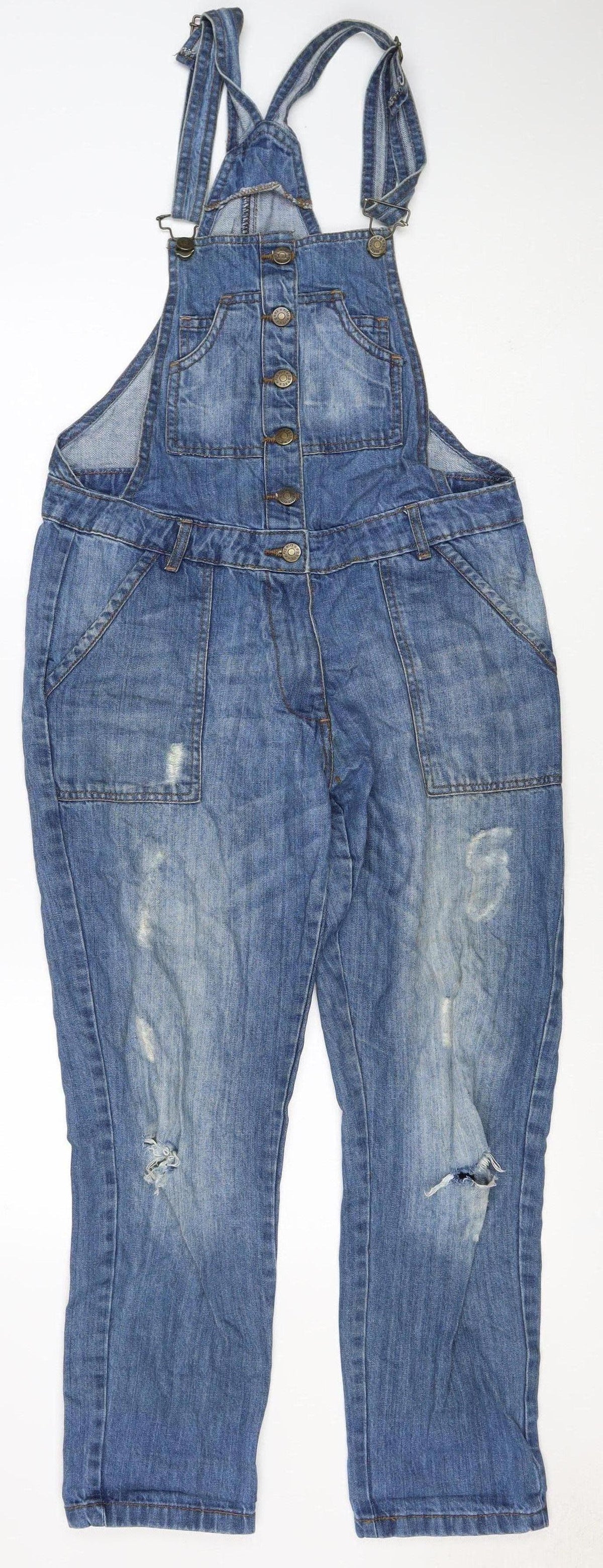 Groane Women Blue Size 12 Distressed Denim Dungarees Straight Leg