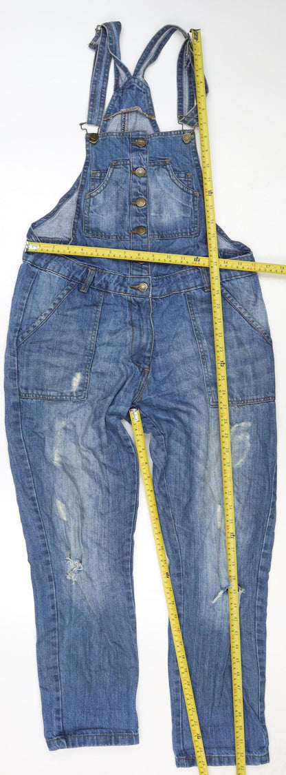 Groane Women Blue Size 12 Distressed Denim Dungarees Straight Leg