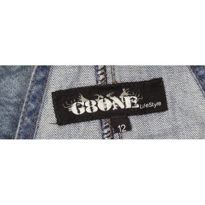 Groane Women Blue Size 12 Distressed Denim Dungarees Straight Leg