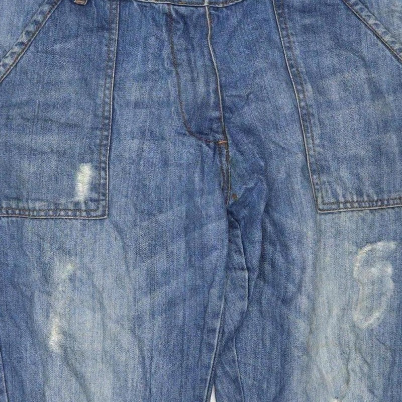 Groane Women Blue Size 12 Distressed Denim Dungarees Straight Leg