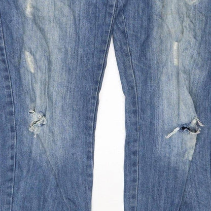 Groane Women Blue Size 12 Distressed Denim Dungarees Straight Leg