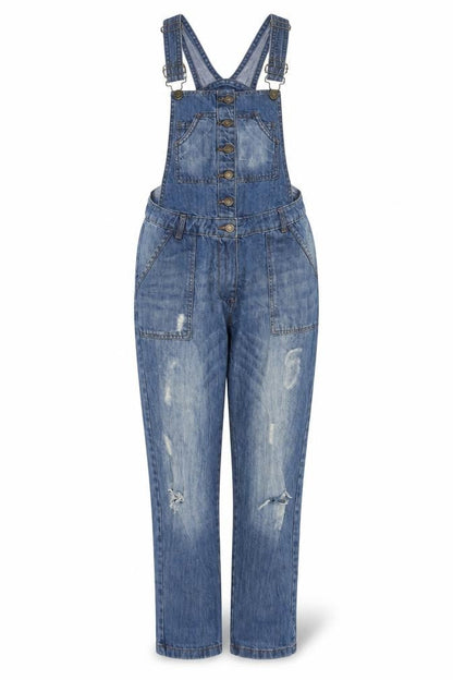 Groane Women Blue Size 12 Distressed Denim Dungarees Straight Leg