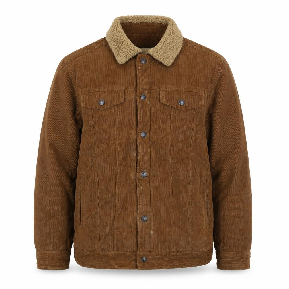 Outdoor Jacket Mens Brown Corduroy Sherpa Collar Button Jacket L