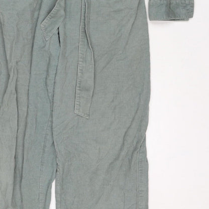 Oliver Bonas Women Green UK 14 Corduroy Belted Zip Jumpsuit
