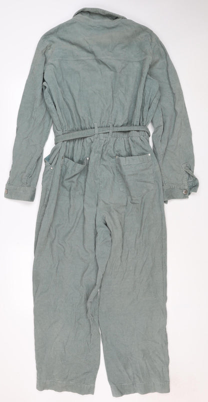 Oliver Bonas Women Green UK 14 Corduroy Belted Zip Jumpsuit