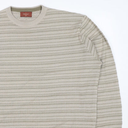 Marks & Spencer Men Beige L Striped Italian Yarn Cotton Pullover Jumper