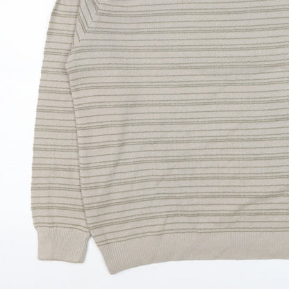 Marks & Spencer Men Beige L Striped Italian Yarn Cotton Pullover Jumper