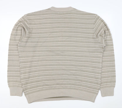 Marks & Spencer Men Beige L Striped Italian Yarn Cotton Pullover Jumper