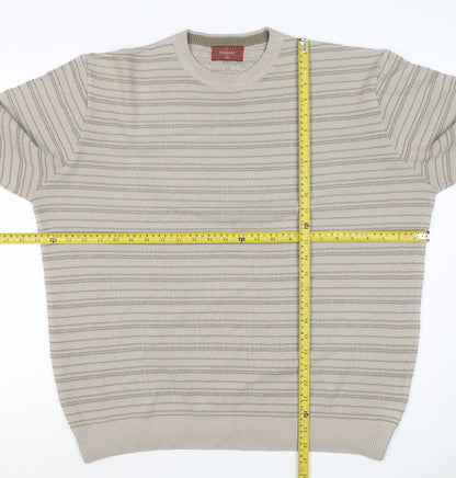 Marks & Spencer Men Beige L Striped Italian Yarn Cotton Pullover Jumper