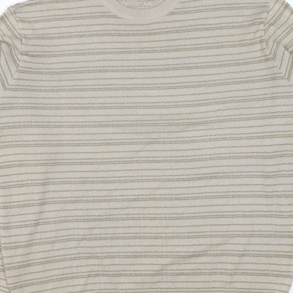 Marks & Spencer Men Beige L Striped Italian Yarn Cotton Pullover Jumper