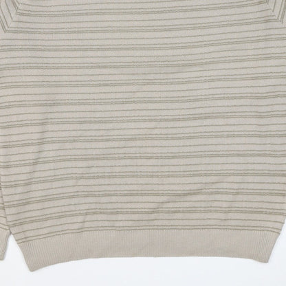Marks & Spencer Men Beige L Striped Italian Yarn Cotton Pullover Jumper