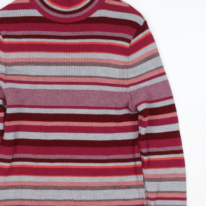 Damart Women Red Striped High Neck Wool Blend Knit Jumper UK 14
