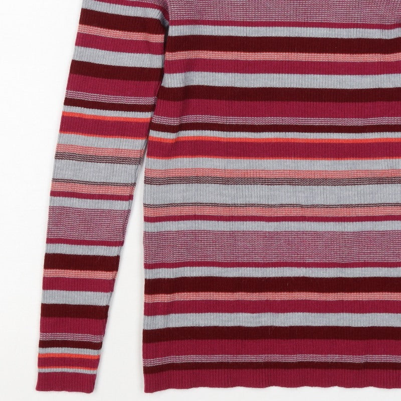 Damart Women Red Striped High Neck Wool Blend Knit Jumper UK 14