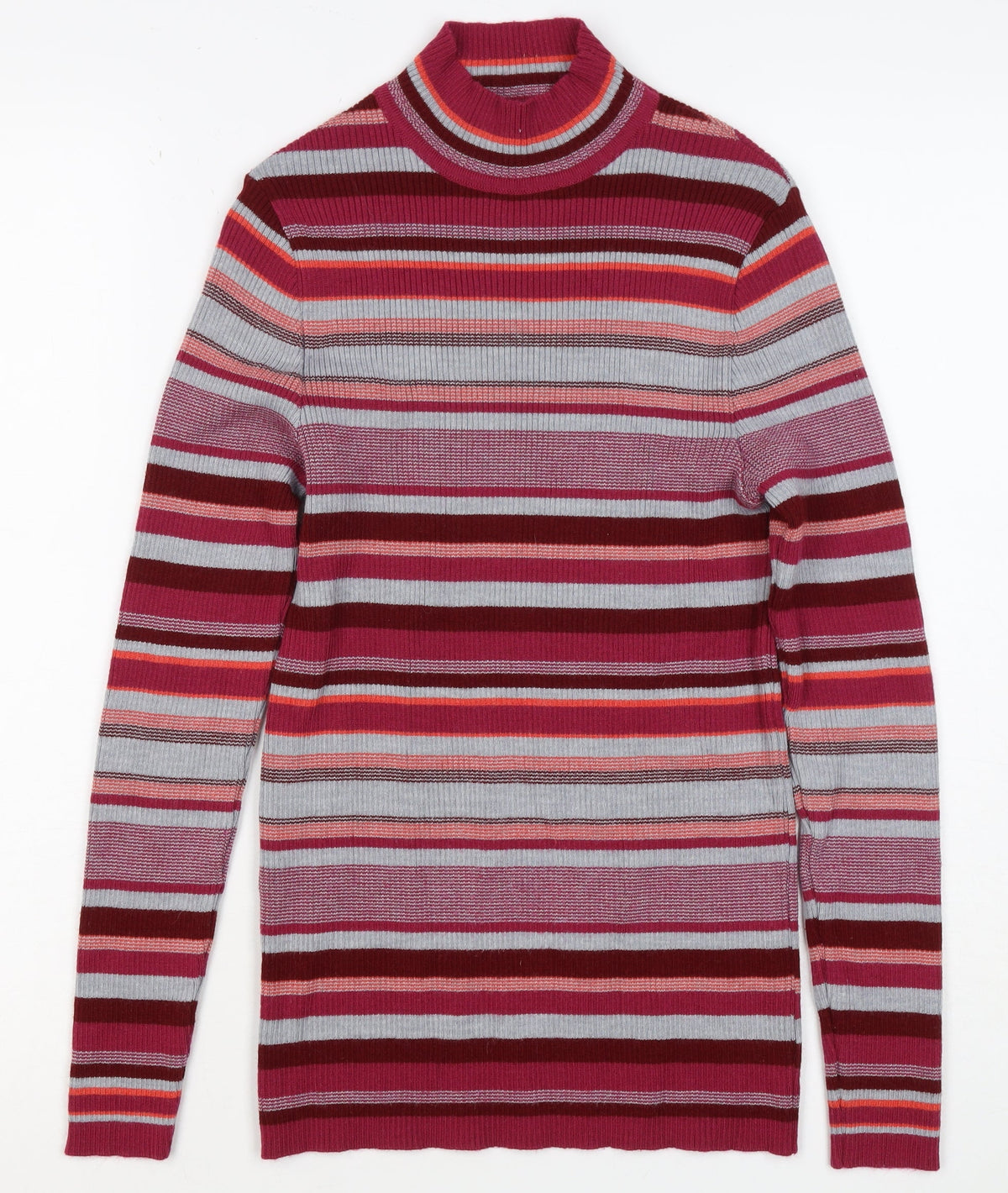 Damart Women Red Striped High Neck Wool Blend Knit Jumper UK 14