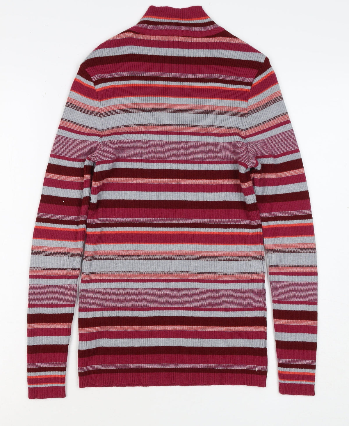 Damart Women Red Striped High Neck Wool Blend Knit Jumper UK 14