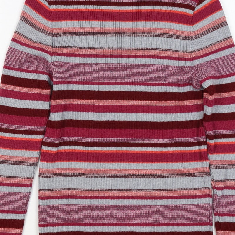 Damart Women Red Striped High Neck Wool Blend Knit Jumper UK 14