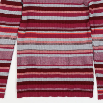 Damart Women Red Striped High Neck Wool Blend Knit Jumper UK 14