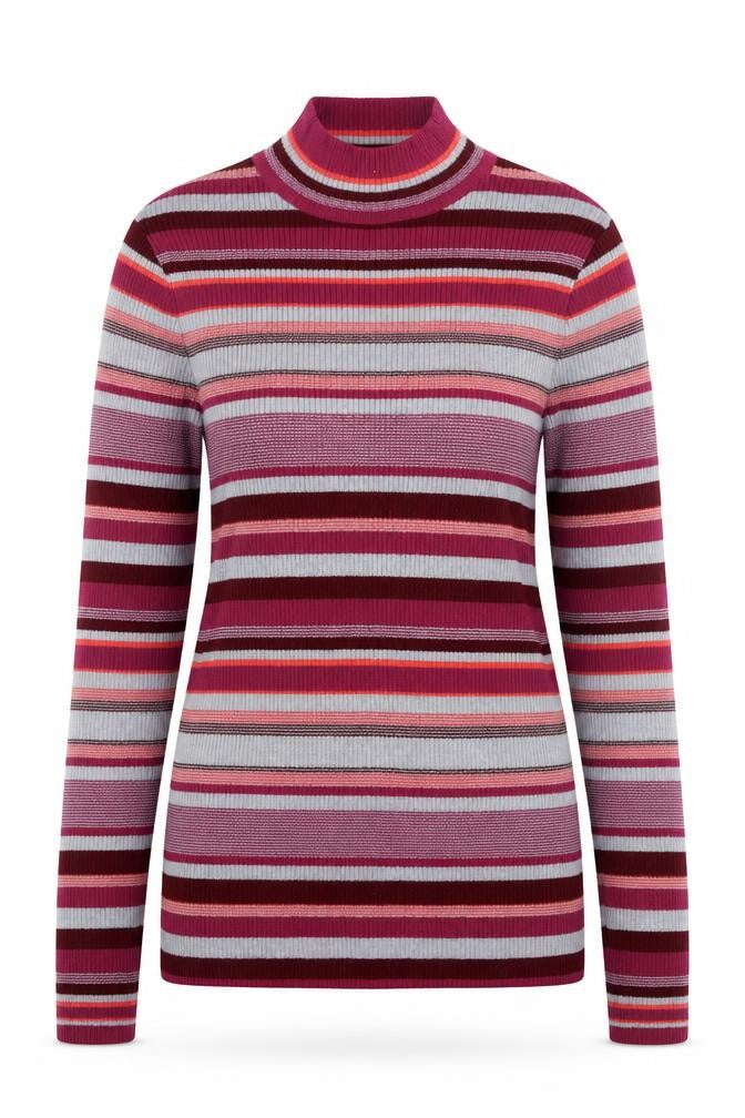 Damart Women Red Striped High Neck Wool Blend Knit Jumper UK 14
