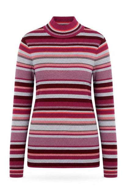 Damart Women Red Striped High Neck Wool Blend Knit Jumper UK 14