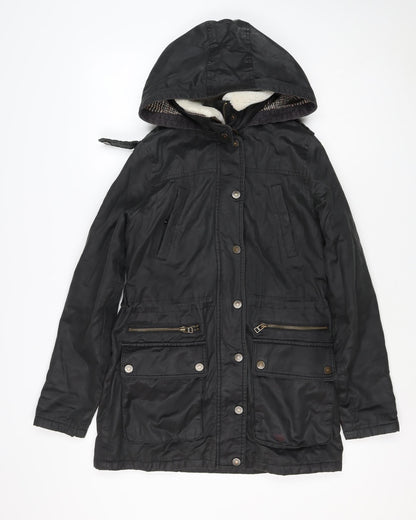 Fat Face Women’s Black UK 10 Hooded Parka Coat Sherpa Lined
