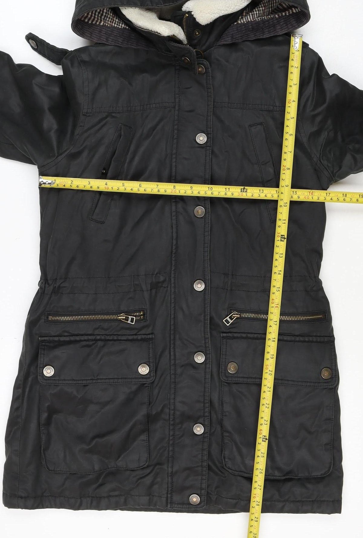 Fat Face Women’s Black UK 10 Hooded Parka Coat Sherpa Lined