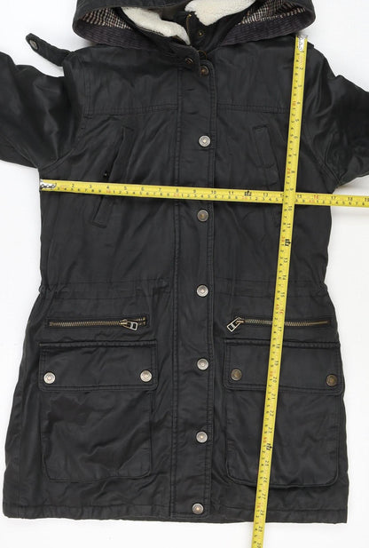 Fat Face Women’s Black UK 10 Hooded Parka Coat Sherpa Lined