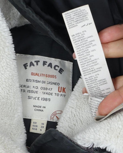 Fat Face Women’s Black UK 10 Hooded Parka Coat Sherpa Lined