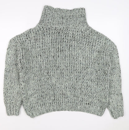 Topshop Women Grey M Chunky Knit Roll Neck Raglan Jumper