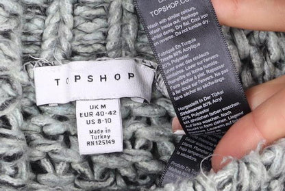 Topshop Women Grey M Chunky Knit Roll Neck Raglan Jumper