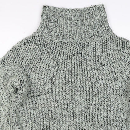 Topshop Women Grey M Chunky Knit Roll Neck Raglan Jumper
