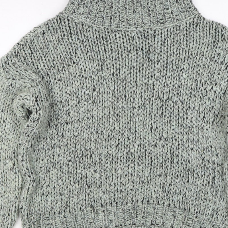 Topshop Women Grey M Chunky Knit Roll Neck Raglan Jumper