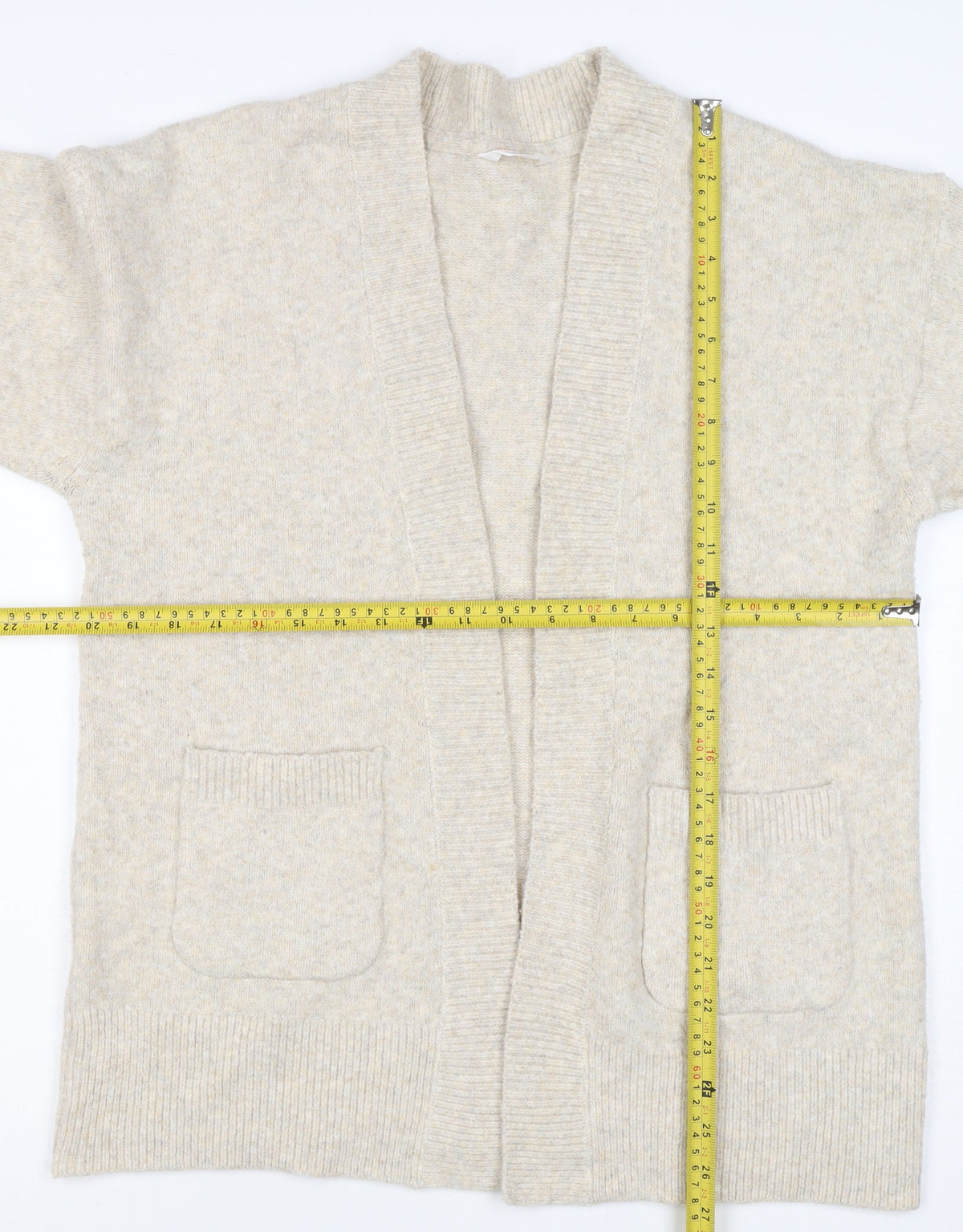 Anyday Women Beige XS Open Knit V-Neck Pocket Cardigan