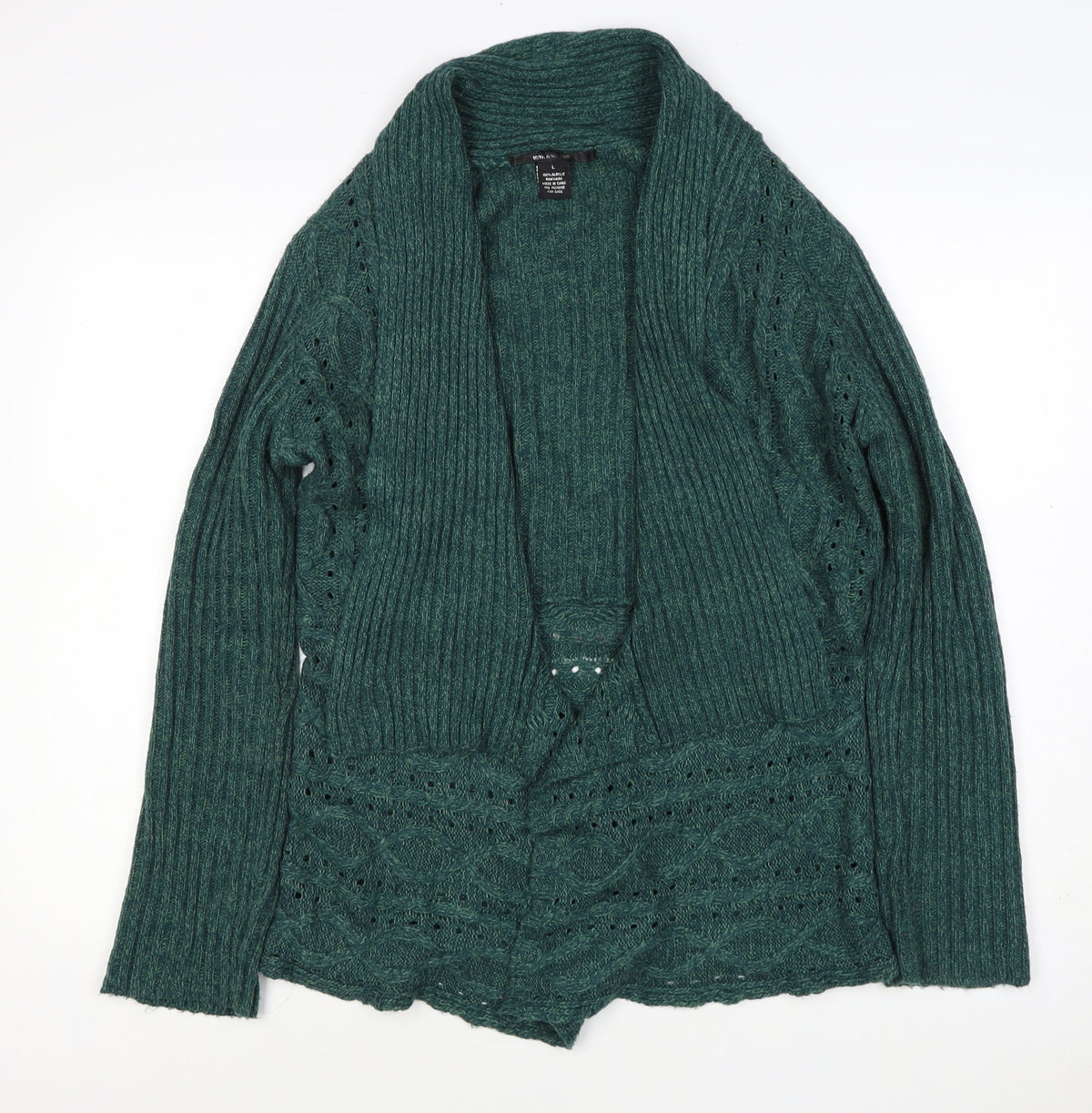 Southern Lady Women’s Green L Open Cable Knit Cardigan Long Sleeve