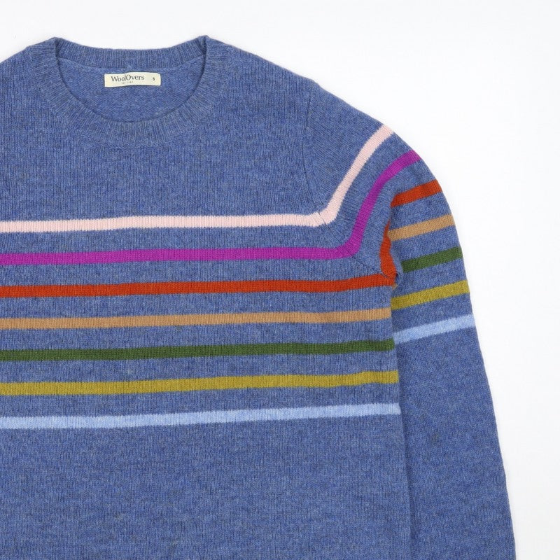WoolOvers Women’s Blue S Lambswool Striped Crew Neck Pullover Jumper