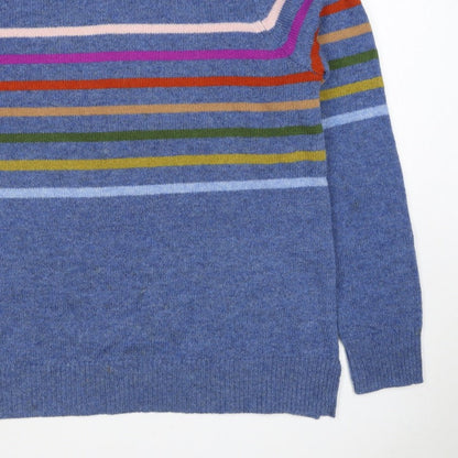 WoolOvers Women’s Blue S Lambswool Striped Crew Neck Pullover Jumper