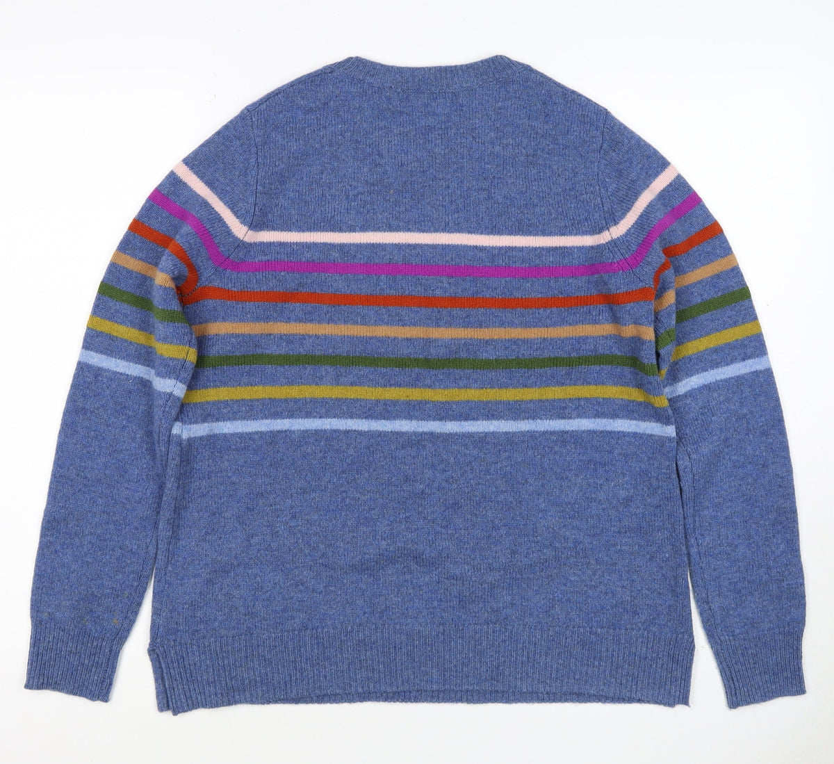 WoolOvers Women’s Blue S Lambswool Striped Crew Neck Pullover Jumper